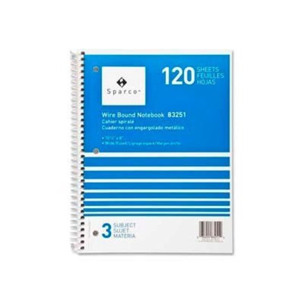 Sparco Products Sparco„¢ 3-Subject Notebook, 8" x 10-1/2", Wide Ruled, Bright White, 120 Sheets/Pad 83251